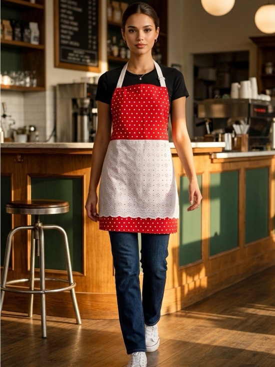 Handmade Other - 2001 - Red Polka Dot & White Eyelet Apron